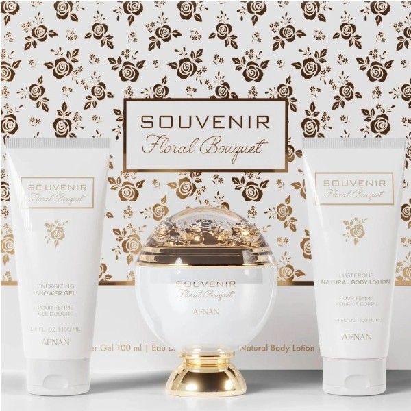 Afnan souvenir floral bouquet eau de parfum 100ml + gel de baño 100ml + locion corporal 100ml